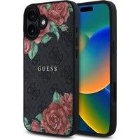 Guess PU Leather 4G Roses MagSafe kryt iPhone 16 černý - Pouzdra