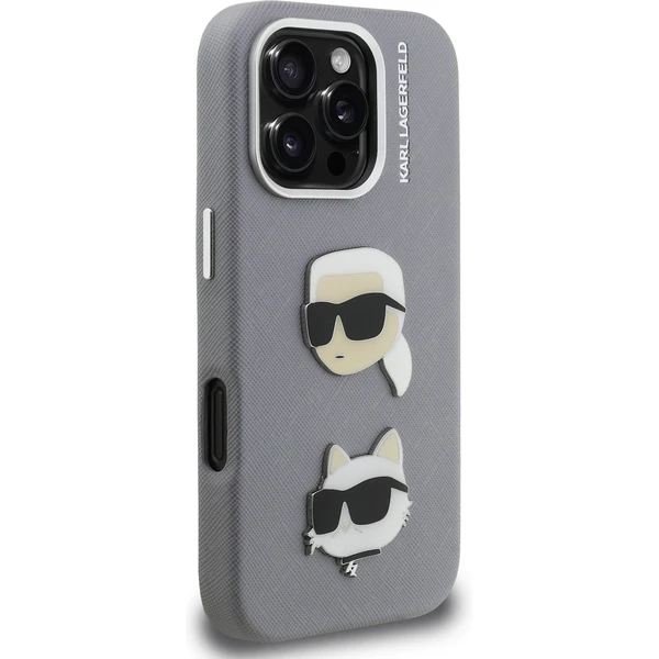 Karl Lagerfeld Grained PU K&CH Heads kryt iPhone 16 Pro Max šedý - Pouzdra - Obrázek cce2b2897a4143c5ab77012139e5bb36