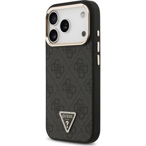 Guess PU Leather 4G Strass Triangle Logo Gold Frame MagSafe kryt iPhone 18 Pro černý - Pouzdra - Obrázek cdcfe11271eb41b19e6ed974142d262f