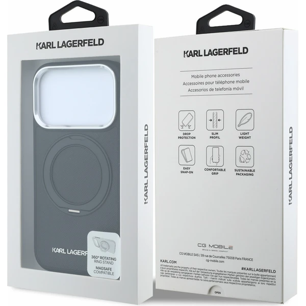 Karl Lagerfeld PU Saffiano Ring Stand MagSafe kryt iPhone 18 Pro černý - Pouzdra - Obrázek ce206728b39741e69eb40b3f136dc81e