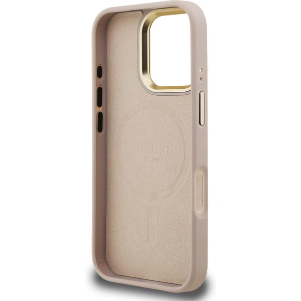 Guess PU 4G Strass Triangle Logo Stand Camera Frame MagSafe kryt iPhone 16 Pro růžový - Pouzdra - Obrázek ce3e897d12f046558c844c3d514d43ae