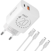 OBAL:ME nabíječka USB-A/USB-C (20W) + 2x kabel (1m) bílá - Nabíječky