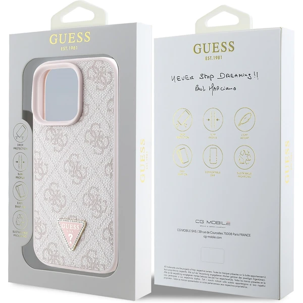 Guess PU 4G Strass Triangle Metal Logo kryt pro iPhone 16 Pro Max růžový - Pouzdra - Obrázek ceb953710f104a83a2501aa233204cfc