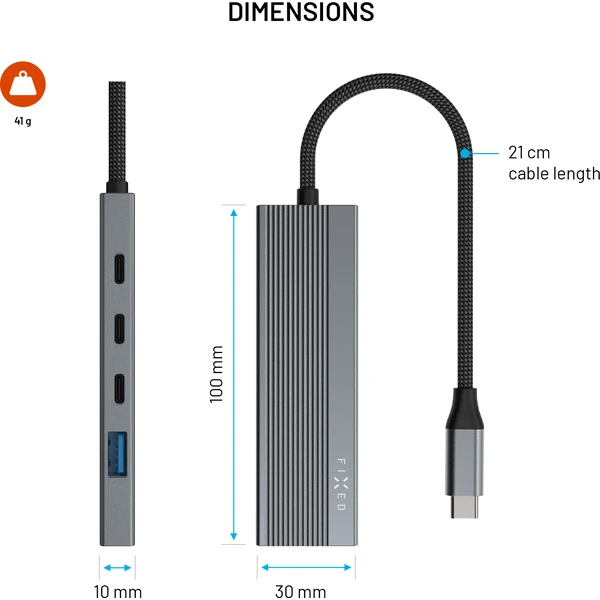 FIXED 5-portový hliníkový USB-C HUB Core, pro notebooky a tablety, 100W, PD 3.0, vesmírně šedý - USB huby - Obrázek cf5c9779d0974a2294ade7932d6c30e1