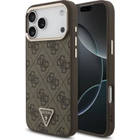 Guess PU Leather 4G Strass Triangle Logo Gold Frame MagSafe kryt iPhone 18 Pro Max hnědý - Pouzdra