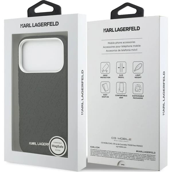 Karl Lagerfeld Grained PU Repeated Logo MagSafe kryt iPhone 17 Pro černý - Pouzdra - Obrázek d0ab07e3defb44dab9d6c103ff4873e5