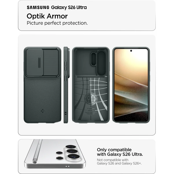 Spigen Optik Armor kryt Samsung Galaxy S26 Ultra zelený - Pouzdra - Obrázek d10da475dcbf49bdb361dba5c7360c1f