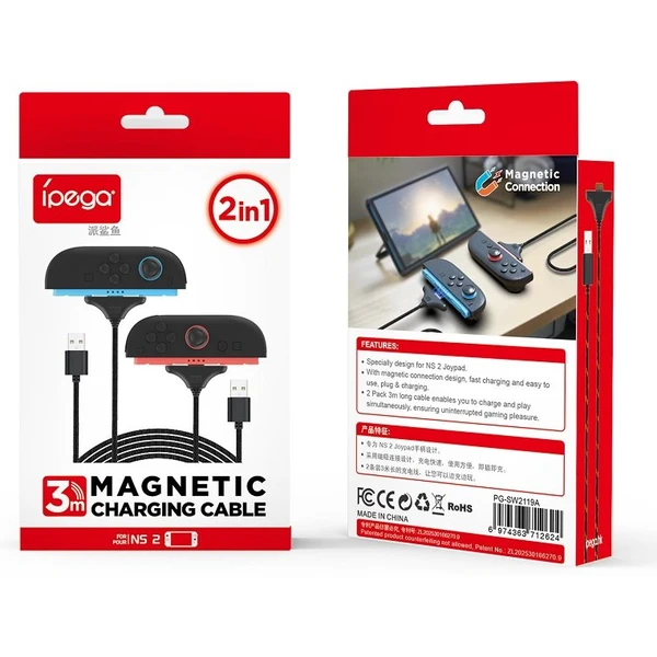iPega SW2119A USB-A napájecí kabel pro JoyCon Nintendo Switch 2 3m černý 2ks - Kabely a redukce - Obrázek d16a69d732104298a0a8093505f63e4f
