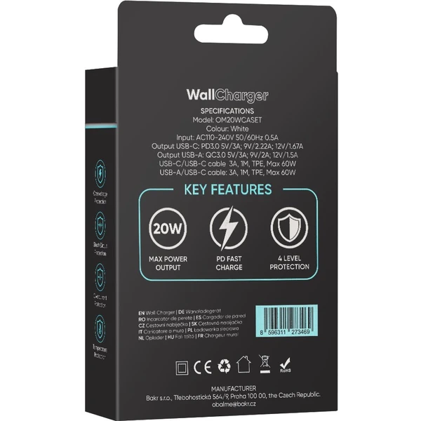 OBAL:ME nabíječka USB-A/USB-C (20W) + 2x kabel (1m) bílá - Nabíječky - Obrázek d1cb158a7f2f41b6a2782eb0ce913cf9
