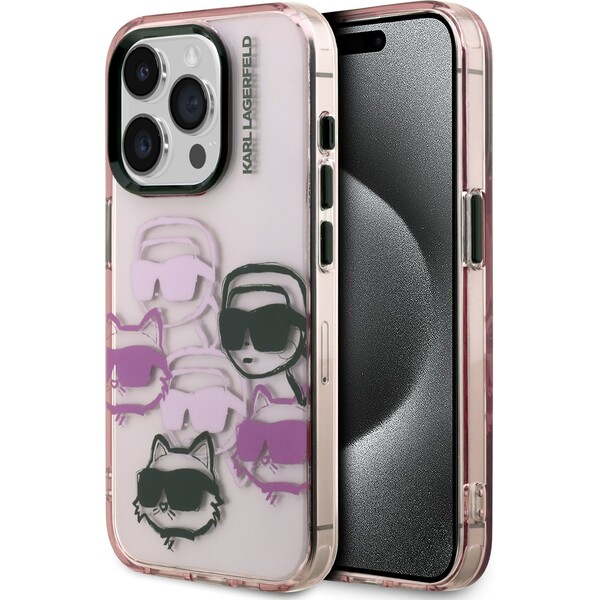Karl Lagerfeld IML Multi K&CH Heads kryt iPhone 15 Pro Max růžový