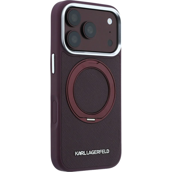 Karl Lagerfeld PU Saffiano Ring Stand MagSafe kryt iPhone 18 Pro Max vínový - Pouzdra - Obrázek d2181c2dd49a4aad8e1de6b964426756