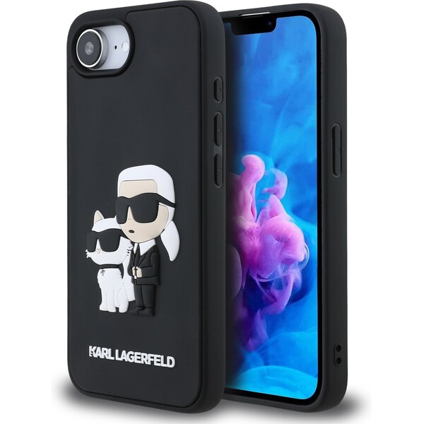 Karl Lagerfeld 3D Rubber Karl and Choupette kryt iPhone 16e černý