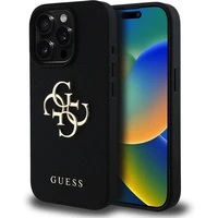 Guess PU Grained 4G Metal Logo kryt iPhone 15 Pro černý - Pouzdra