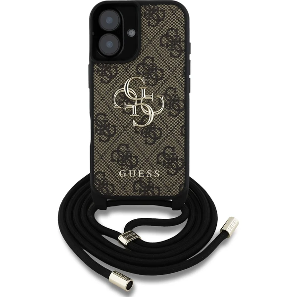 Guess PU 4G Metal Logo Crossbody popruh kryt iPhone 16 hnědý - Pouzdra - Obrázek d399d025e419466faeaf019573741224