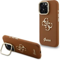 Guess PU Grained 4G Logo Stand Camera Frame kryt iPhone 15 Pro Max hnědý - Pouzdra