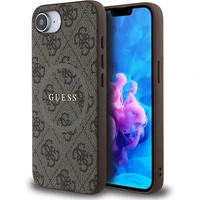 Guess PU Leather 4G Colored Ring MagSafe kryt iPhone 17e/16e hnědý - Pouzdra