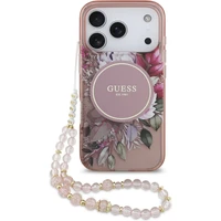 Guess IML Flowers Strap MagSafe kryt iPhone 17 Pro růžový - Pouzdra