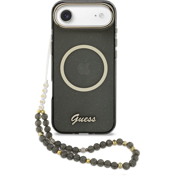 Guess IML Glitter Script Strap MagSafe Zadní Kryt pro iPhone Air Black