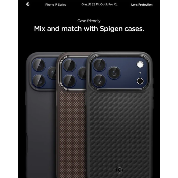 Spigen Glass tR EZ Fit Optik Pro XL sklo na fotoaparát iPhone 17 Pro Max tmavě modré - Ochranné folie a skla - Obrázek d613a557d18b41feb3b96dc9ee89927a