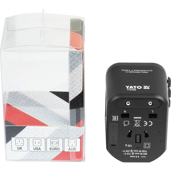 Vasco Yato univerzální cestovní adaptér, PD USB-C, QC3.0 USB-A, - Nabíječky - Obrázek d70e503171364e84a9a81cc8e1862ee9