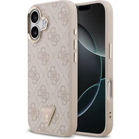 Guess PU Leather 4G Triangle Logo Gold Frame MagSafe kryt iPhone 17 růžový - Pouzdra