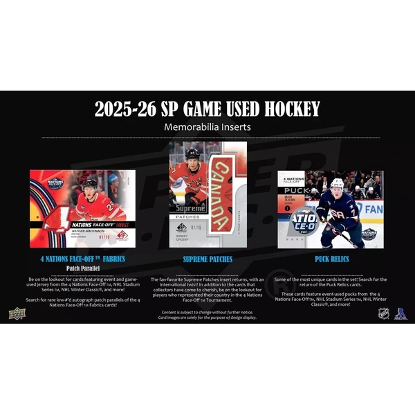 Hokejové karty 2025-26 Upper Deck SP Game Used Hockey Hobby Box - Hokejové karty - Obrázek d_0c8aadd5992c402b9d24a8a847a6da51