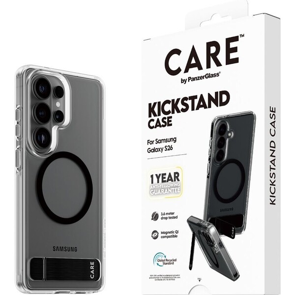 PanzerGlass® CARE Kickstand Qi kryt Samsung Galaxy S26 čirý/černý