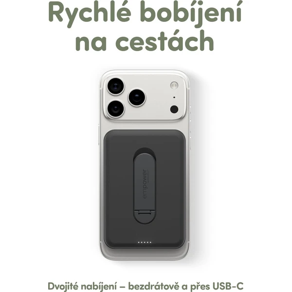 PanzerGlass® empower bezdrátová Qi2 powerbanka 5000 mAh, MagSafe, otočný stojánek, černá - Powerbanky - Obrázek d_0fef393ec5e442dfbd367415c78840f2