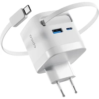 Epico UltraBoost Retractable GaN 65W síťový adaptér se zabudovaným kabelem bílý - Nabíječky