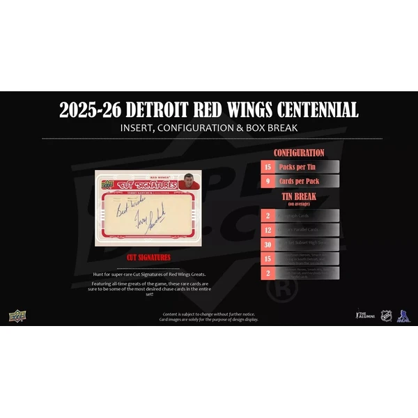 Hokejové karty 2025-26 Upper Deck Detroit Red Wings Centennial Hobby Box - Hokejové karty - Obrázek d_11634acb936f49378172e9eccf9d387d