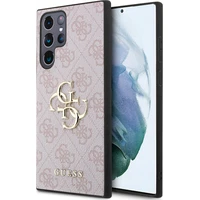 Guess PU 4G Metal Logo Zadní kryt Samsung Galaxy S24 Ultra růžový - Pouzdra