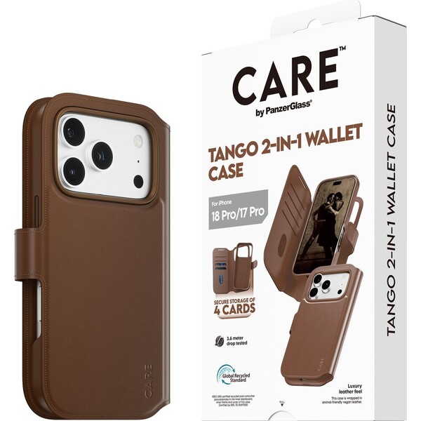 PanzerGlass CARE Tango 2v1 Wallet MagSafe pouzdro Apple iPhone 18 Pro/17 Pro hnědé