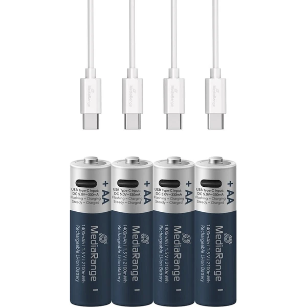 MediaRange nabíjecí USB-C Li-Ion baterie Mignon AA 1,5V 1400 mAh 4ks - Baterie - Obrázek d_1993b858c510446cbe8c11cc086d212f