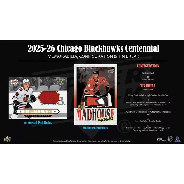 Hokejové karty 2025-26 Upper Deck Chicago Blackhawks Centennial Hobby Box - Hokejové karty - Obrázek d_1a14194d643e4dce910dbff8c09270db