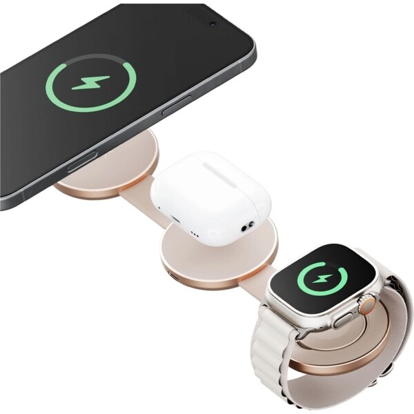 ENERGEA AluMag Trio 3v1 Foldable (Qi2) hliníková MagSafe nabíječka 15W zlatá