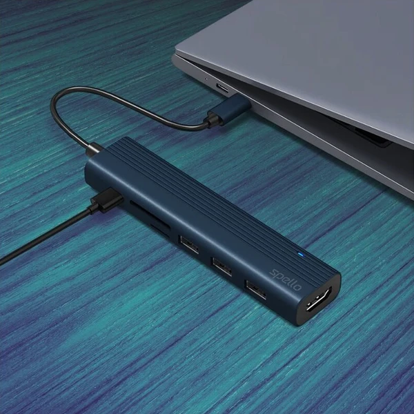 Spello USB-C Hub Slim 7v1, 100W USB-C PD, 3× USB-A, HDMI, slot na SD/TF kartu temně inkoustový - USB huby - Obrázek d_265f2e051283486390abc2ca2a9c98e1