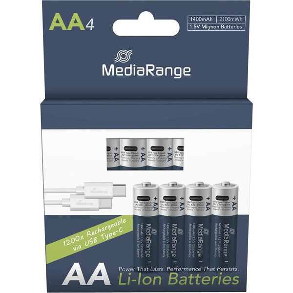 MediaRange nabíjecí USB-C Li-Ion baterie Mignon AA MRBAT161 Modrá/bílá