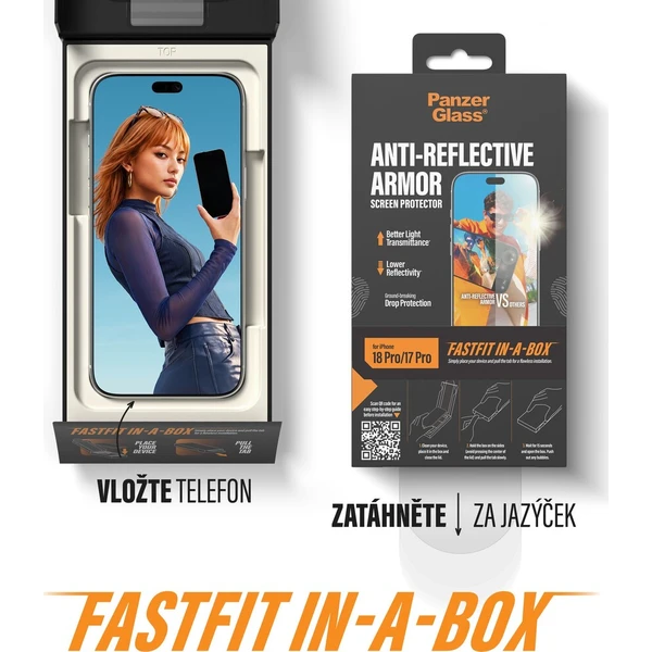 PanzerGlass Anti-Reflective Armor sklo Apple iPhone 18 Pro s bezprašným instalačním boxem - Ochranné folie a skla - Obrázek d_44d86b56cae446299498bc3136a0ee51
