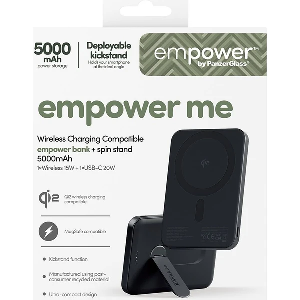 PanzerGlass® empower bezdrátová Qi2 powerbanka 5000 mAh, MagSafe, otočný stojánek, černá - Powerbanky - Obrázek d_45abafddbbea4b399b009d639529c45a
