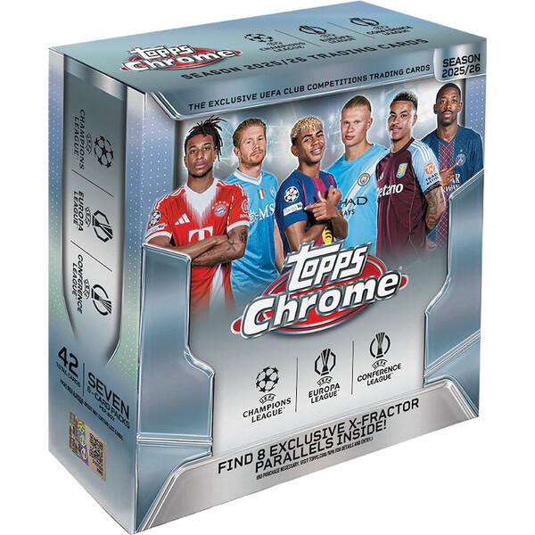 Fotbalové karty Topps Chrome UEFA Club Competitions 2025-26 Mega Box