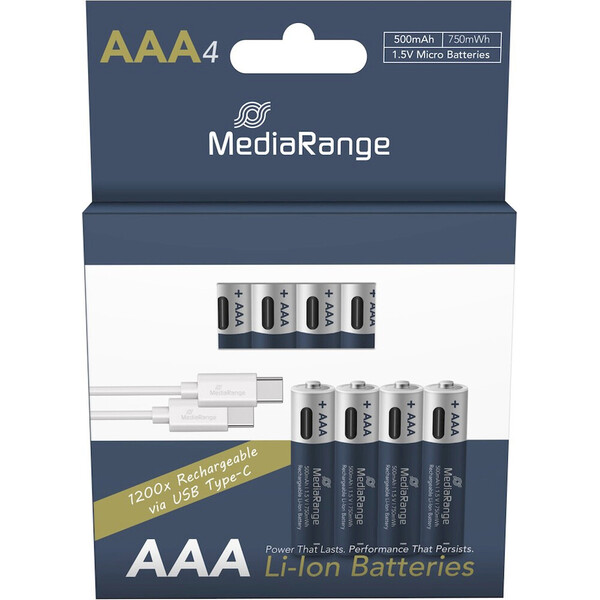 MediaRange nabíjecí USB-C Li-Ion baterie Micro AAA MRBAT160 Modrá/bílá