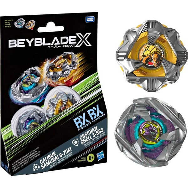 Beyblade X Calibur Samurai 6-70M BX & Obsidian Shell 3-85S BX Dual Pack Set