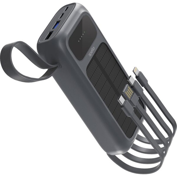 Spello ForcePack 5in1 20000mAh solární powerbanka se 4 integrovanámi kabely SP25 | šedá