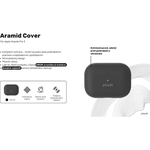 UNUM by Epico Aramid pouzdro AirPods Pro 3 černé - Pouzdra - Obrázek d_6481f29379b64ab198fd934d1a294e66