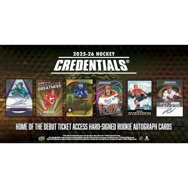 Hokejové karty 2025-26 Upper Deck Credentials Hockey Hobby Box - Hokejové karty - Obrázek d_67b818b85eb7478e9cc93df490975a9f