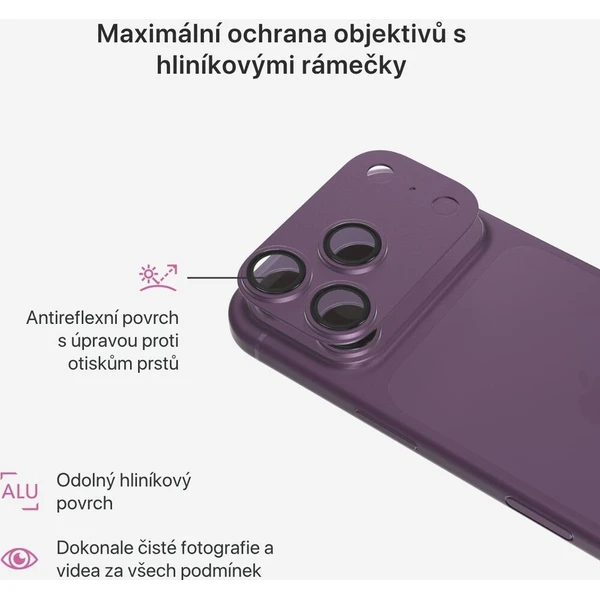 iWant Aluminium AntiReflective Lens & Island hliníkový rámeček pro iPhone 18 Pro tmavě fialový - Ochranné folie a skla - Obrázek d_6fff8e2ef40345d4b951eb8f4c1706e6