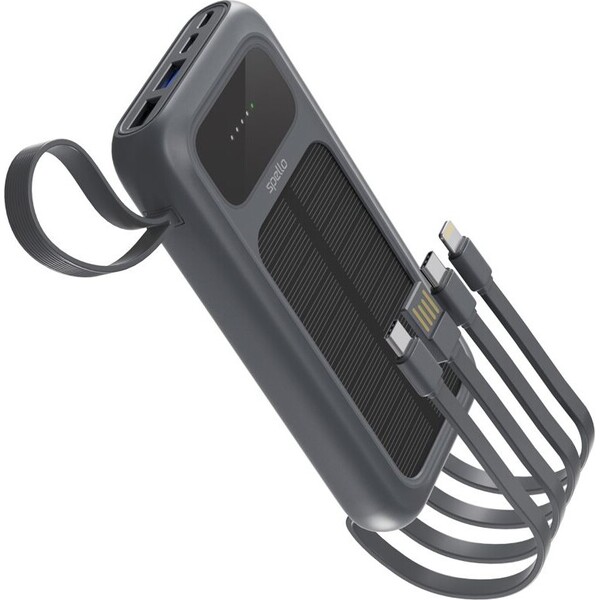 Spello ForcePack 5in1 10000mAh solární powerbanka se 4 integrovanámi kabely SP15 | šedá