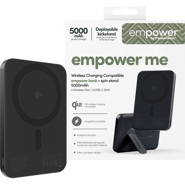 PanzerGlass® empower bezdrátová Qi2 powerbanka 5000 mAh, MagSafe, otočný stojánek, černá - Powerbanky - Obrázek d_76935862b1514d2db9767f14856745f5
