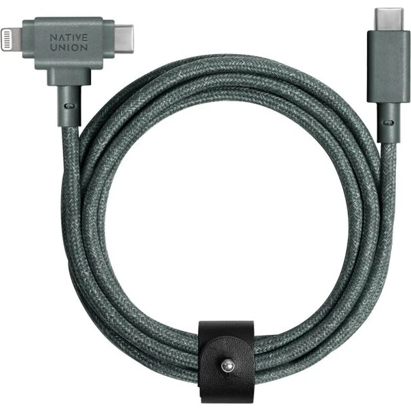 Native Union Belt Cable Duo USB-C/USB-C/Lightning kabel 1,5m, 60W zelený