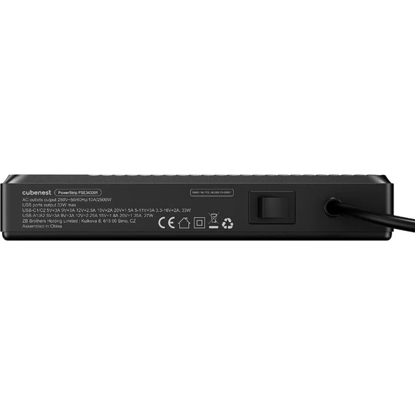 Cubenest PowerStrip SlimLine prodlužovací kabel (2xUSB-A, 2xUSB-C) 33W černý - Nabíječky - Obrázek d_7da5ac10528344a28573f020d96edd6e